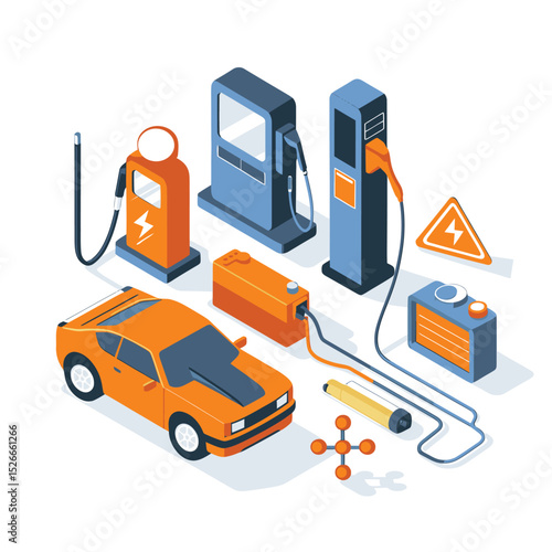 vector icons to vehicle fueling and charging a gasoline pump, an electric vehicle plug hydrogen mole