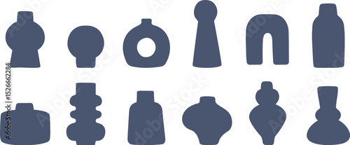 Vase silhouettes set. Modern art deco ceramic or stoneware decorative container shapes, vector icon set
