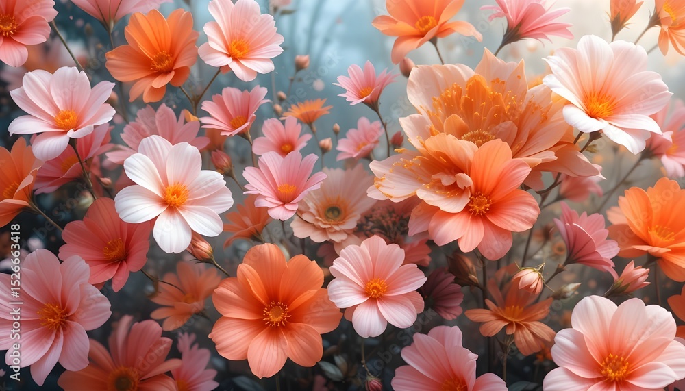 Digital Abstract Art with Floating Pink, Orange, and White Flowers Digital Abstract Art with Floating Pink, Orange, and White Flowers