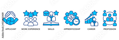 Traineeship icon set vector illustration concept relate to apprenticeship on job training program with icon of applicant, work experience, skills, internship, career, and profession
