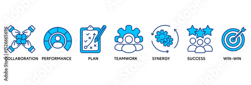 Partnership icon set vector illustration concept relate to collaboration, performance, plan, teamwork, synergy, success and win-win solution