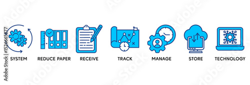 Document management icon set vector illustration concept relate to system, reduce paper, receive, track, manage, store, cloud and technology