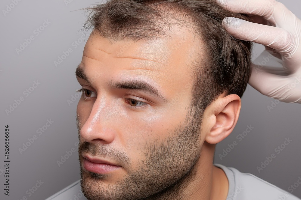 Obraz premium A man consulting a dermatologist about hair loss and treatment options.