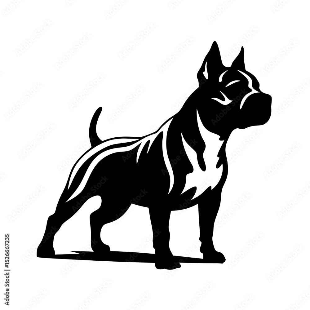 Fototapeta premium American Pit Bull Terrier Silhouette in Bold Black and White for Dog Lovers, Pet Care Websites, Animal Advocacy, Branding, and Social Media Content