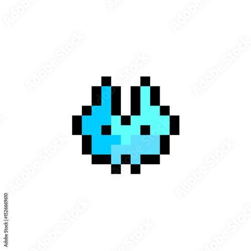 Cute Pixel Art Blue Cat Face – Retro Style Game Character Icon