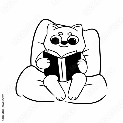Vector cute shiba inu character reading book cartoon
