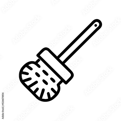 Minimalist mop brush line icon for cleaning services, sanitation products, hygiene tools, janitorial work, vector outline for housekeeping or sanitation brands.

