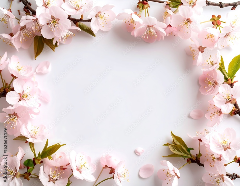 Obraz premium Delicate pink blossoms frame a blank space