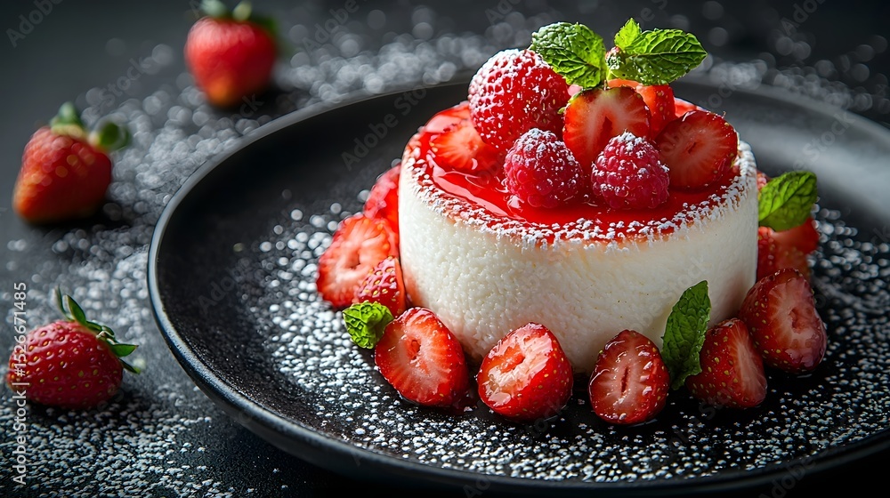 Elegant Matcha Cheesecake with Fresh Strawberries Elegant Matcha Cheesecake with Fresh Strawberries