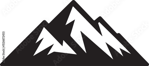 Mountain silhouette - vector icon. Rocky peaks. Mountains ranges. Black and white mountain icon