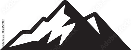 Mountain silhouette - vector icon. Rocky peaks. Mountains ranges. Black and white mountain icon