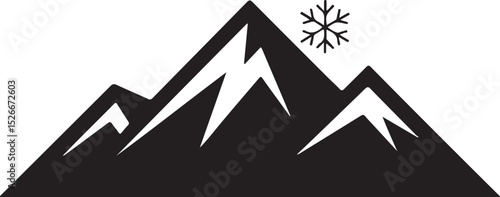 Mountain silhouette - vector icon. Rocky peaks. Mountains ranges. Black and white mountain icon