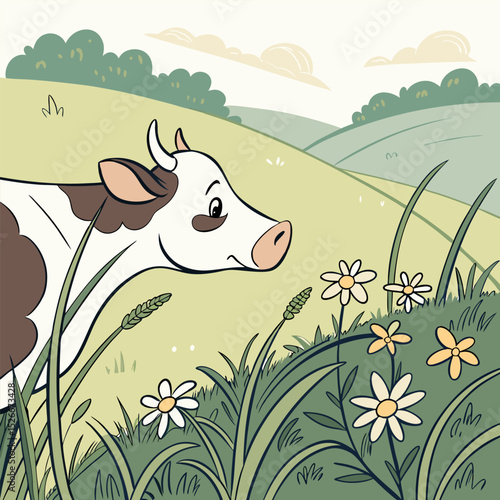 Photorealistic view of cow grazing in nature outdoors Beautiful cow picture