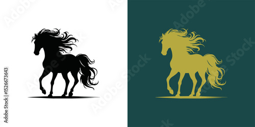 Modern horse silhouette logo. Vector illustration template, Horse gallop emblem. Nature-inspired badge design, Equine logo. Horse silhouette icon, Majestic horse symbol. Premium brand identity concept