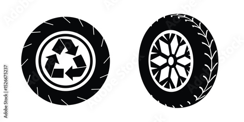 Car tire silhouette in refined industrial style on white background
