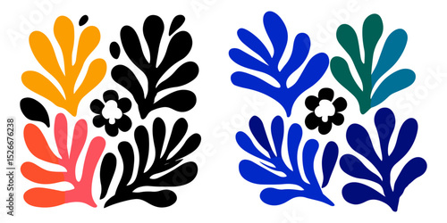 Wildflower floral decor set Vintage abstract florals and plants Seamless daisy patterns set with groovy floral floral outline icons design.