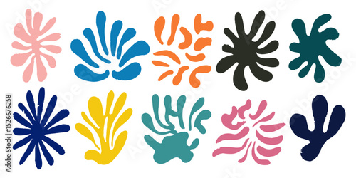 Wildflower floral decor set Vintage abstract florals and plants Seamless daisy patterns set with groovy floral floral outline icons design.