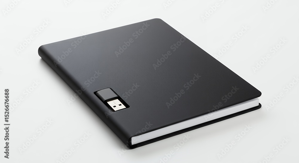 Black notebook with integrated usb port modern technology and digital data storage concept Black notebook with integrated usb port modern technology and digital data storage concept
