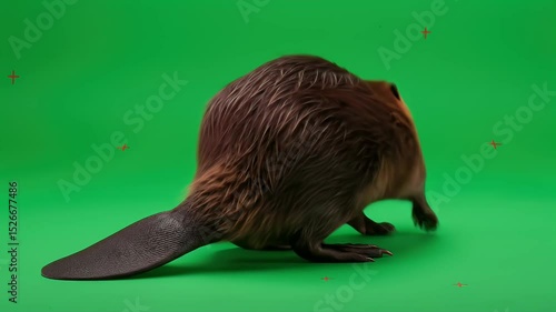 Back View of a Beaver on Green Screen