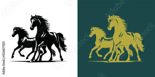 Modern horse silhouette logo. Vector illustration template, Horse gallop emblem. Nature-inspired badge design, Equine logo. Horse silhouette icon, Majestic horse symbol. Premium brand identity concept