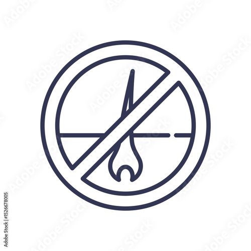 A crossed-out hair follicle symbolizing hair removal or elimination.