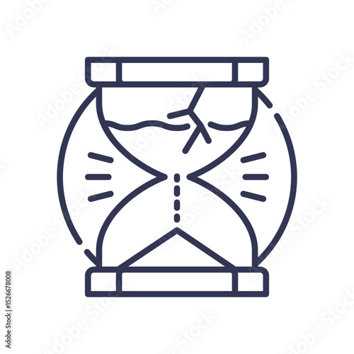 A cracked hourglass symbolizes the fragility and passage of time.