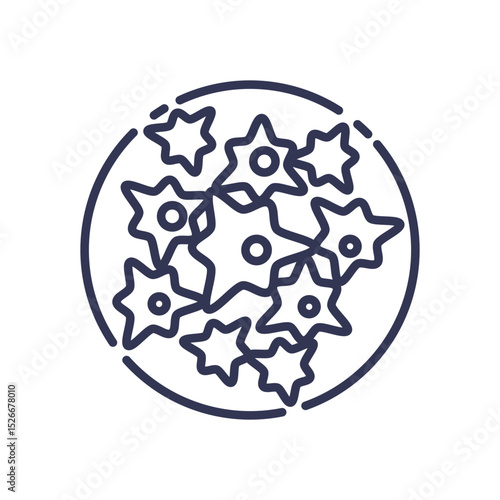 Stylized bacteria in a petri dish, symbolizing disease progression.