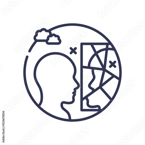 Silhouette facing a fragmented mirror, symbolizing distorted self-perception.
