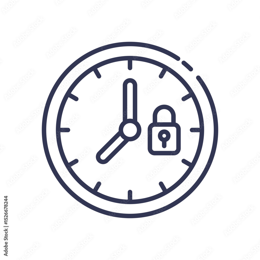 Clock with a lock symbolizes paused time or time management. Clock with a lock symbolizes paused time or time management.