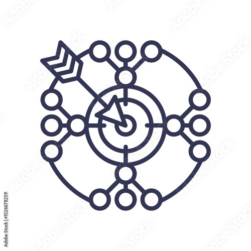 An arrow targets the center of a network, symbolizing precision and adaptation.