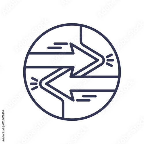 Two opposing arrows in a circle symbolize balance and duality.