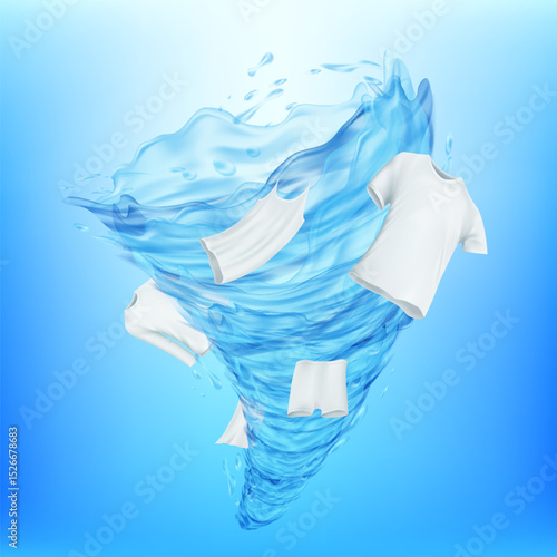 Clean white clothes around water whirlpool. Vector illustration
