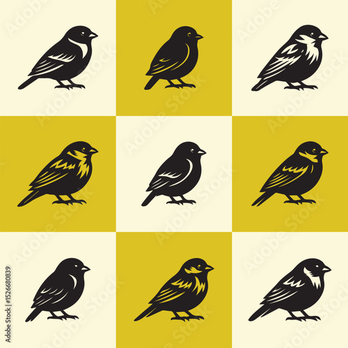 Set of nine vector bird illustrations in a minimalist style, ideal for icons, logos, patterns, and decorative graphic designs.