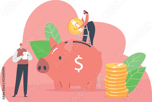 People saving money in piggy-bank