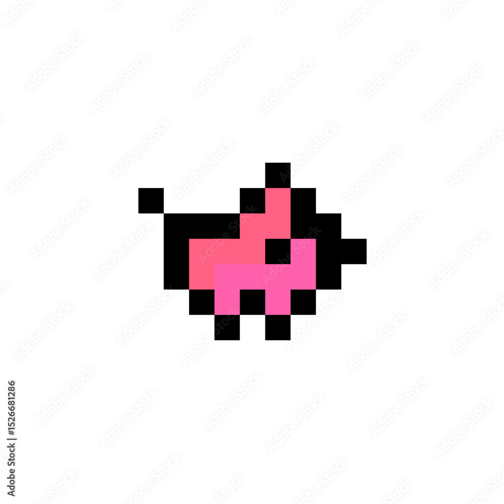 Fototapeta premium Cute Pink Pixel Fish – 8-Bit Style Cartoon Icon