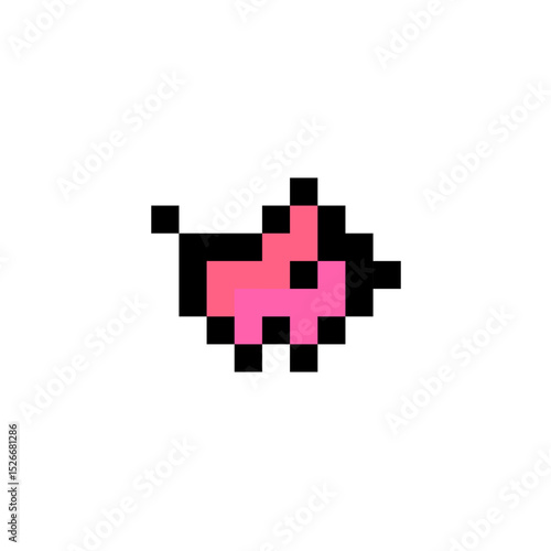 Cute Pink Pixel Fish – 8-Bit Style Cartoon Icon