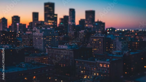 Wallpaper Mural City Skyline Silhouetted At Sunset Over Buildings In An Urban Setting With Warm Lights And Orange Sky Torontodigital.ca