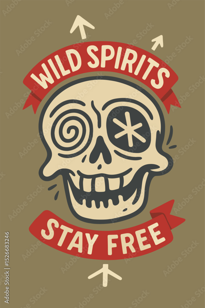 Obraz premium Funky skull tee design – urban trendy apparel graphic vector illustration