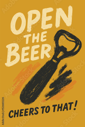Creative beer concept design – bottle opener and playful lettering for T-shirt or poster