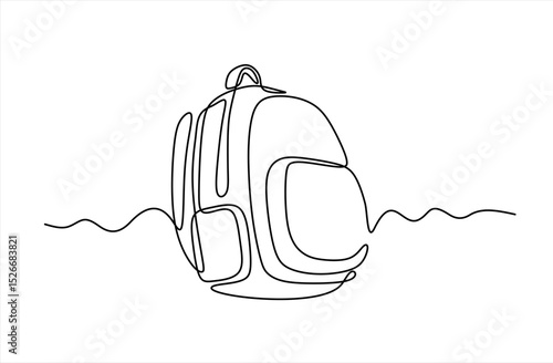 Continuous one line drawing of school bag design. Backpack in single line draw illustration.Hand drawn one line vector. Editable stroke	
