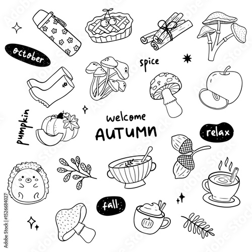 Autumn doodle hand drawn set