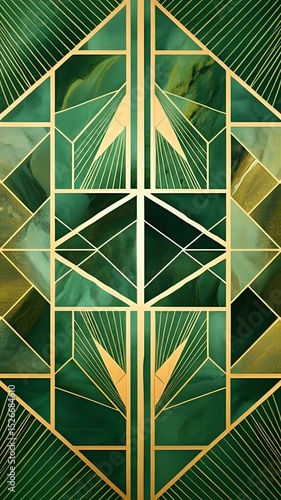 Emerald Green and Gold Art Deco Geometric Abstract