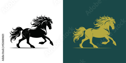 Modern horse silhouette logo. Vector illustration template, Horse gallop emblem. Nature-inspired badge design, Equine logo. Horse silhouette icon, Majestic horse symbol. Premium brand identity concept