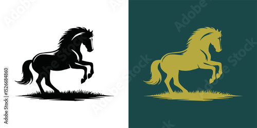 Modern horse silhouette logo. Vector illustration template, Horse gallop emblem. Nature-inspired badge design, Equine logo. Horse silhouette icon, Majestic horse symbol. Premium brand identity concept