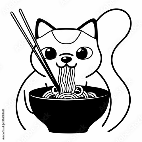 Vector cute shiba inu eating ramen noodles
