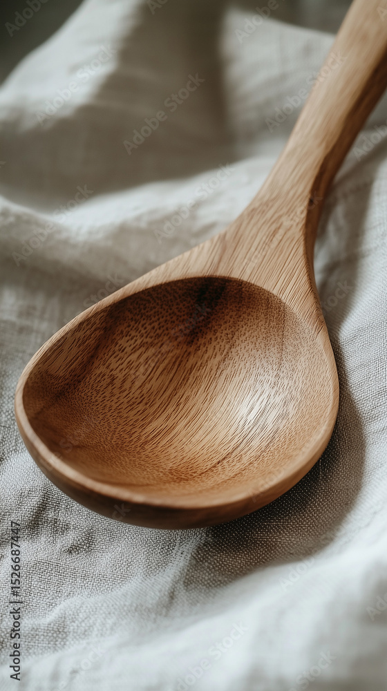 Closeup of cozy wooden spoon, natural materials Closeup of cozy wooden spoon, natural materials