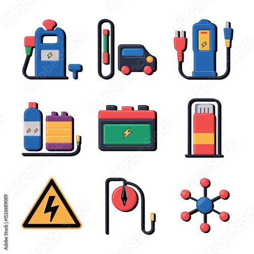 vector icons to vehicle fueling and charging a gasoline pump, an electric vehicle plug hydrogen mole