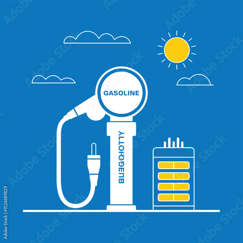 vector icons to vehicle fueling and charging a gasoline pump, an electric vehicle plug hydrogen mole