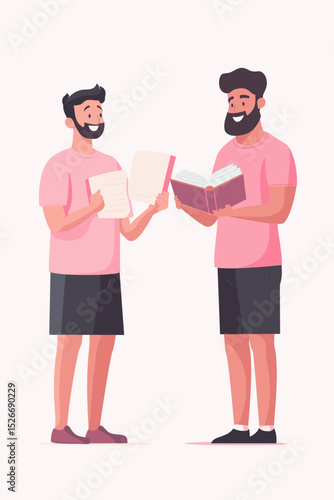 Two Friends Enthusiastically Sharing a Book