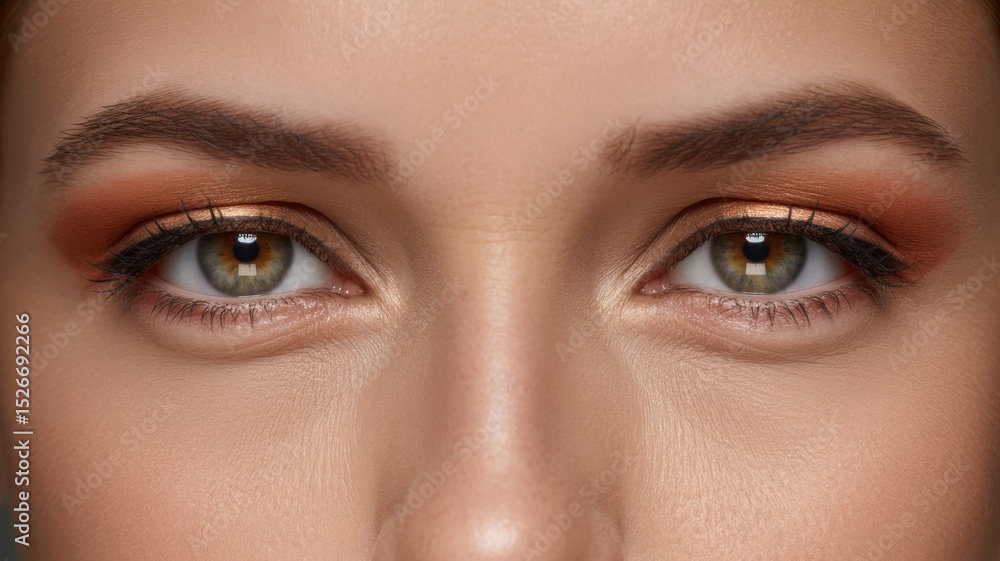 Fototapeta premium Close-up of female eyes with copper eyeshadow